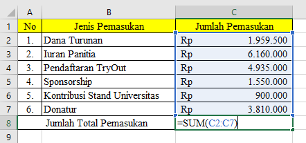 Cara Penjumlahan di microsoft excel